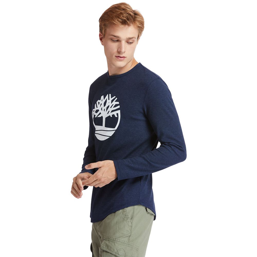 Timberland Mens T-Shirts Dyer River Slim-Fit Tree-Logo - Navy - India TA8456207